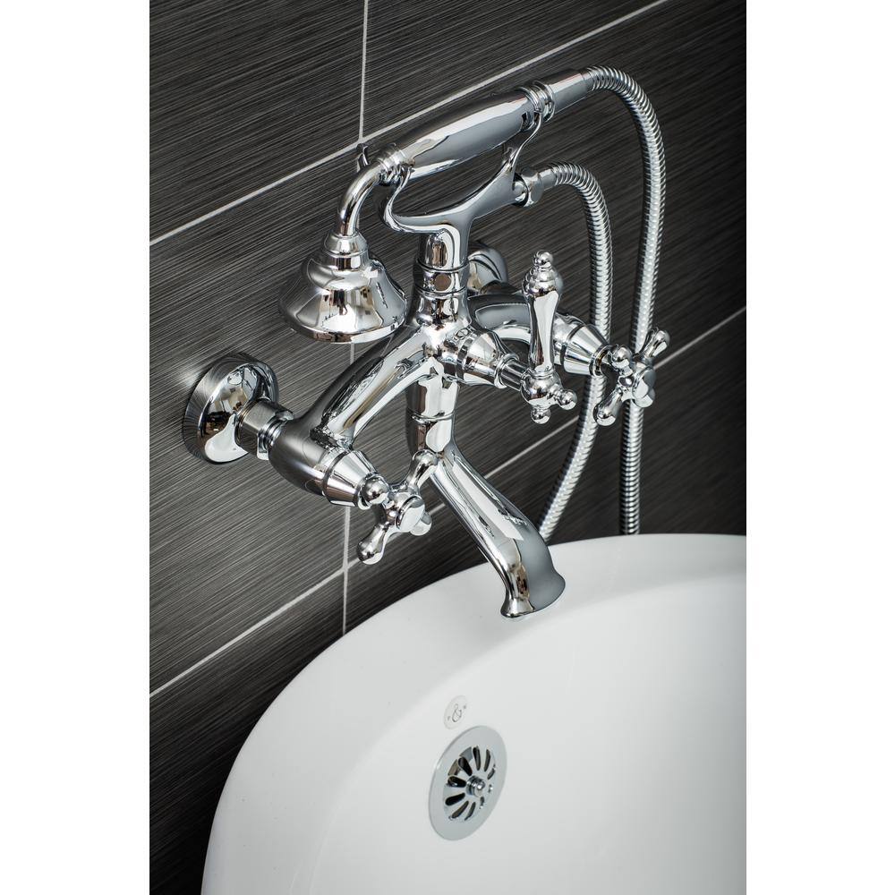 PELHAM  WHITE Vintage Style 3-Handle Wall Mount Claw Foot Tub Faucet with Cross Handles and Handshower in Chrome PW82517-C-PC