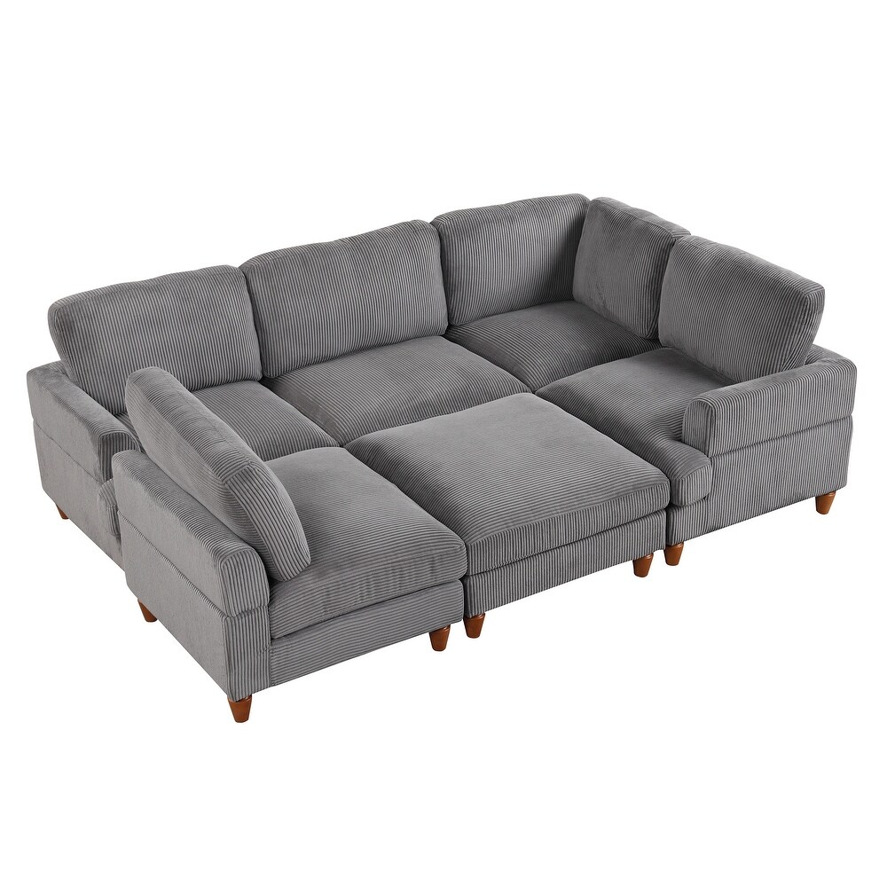 Corduroy Modular Sectional Sofa with Ottoman  Convertible to Bed  DIY Combo