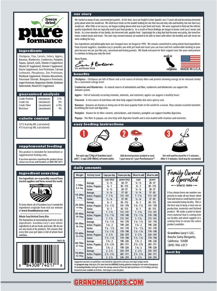 Grandma Lucy's Pureformance Grain-Free/Freeze-Dried Dog Food Pre-Mix