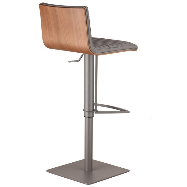 Grey Faux Leather Armless Swivel Bar Stool with Grey Metal Base - 43