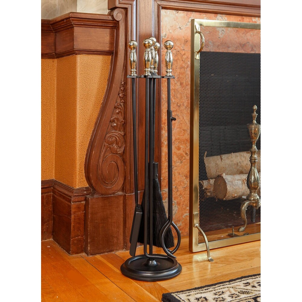 Minuteman International Chelmsford Fireplace Set of 4 Tools  30.25 Inch Tall  Polished Brass and Black