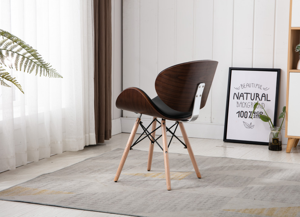 Home Beyond Black Synthetic Leather Leisure Arm Chair   Midcentury   Dining Chairs   by Home Beyond  Houzz