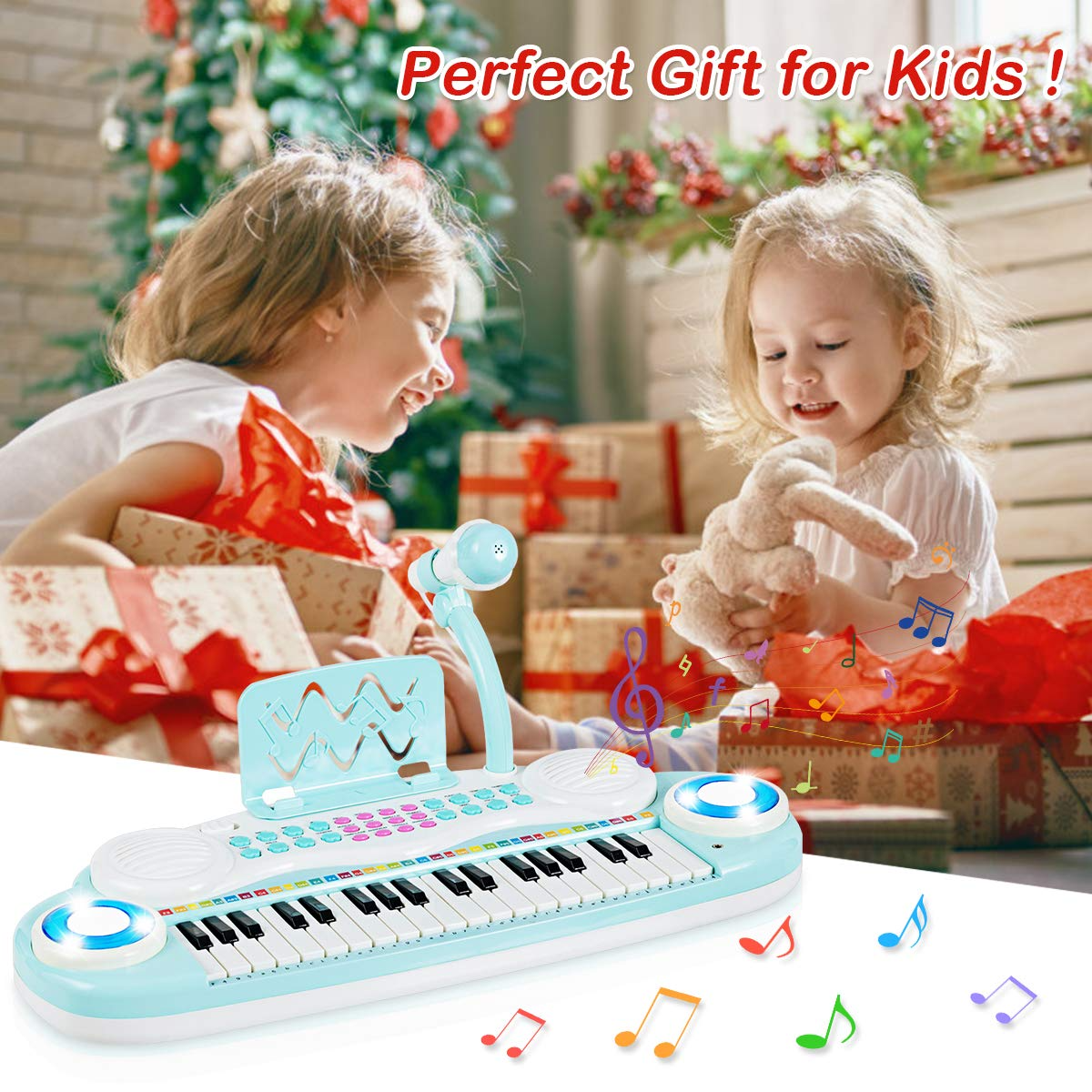 Costzon 37 Keys Electronic Keyboard Piano for Kids, Portable Musical Keyboard with Rhythm Light