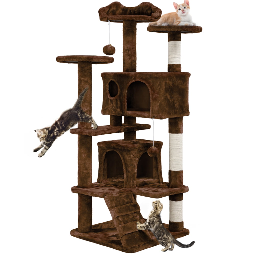 Easyfashion 51-in Cat Tree and Condo Scratching Post Tower， Brown