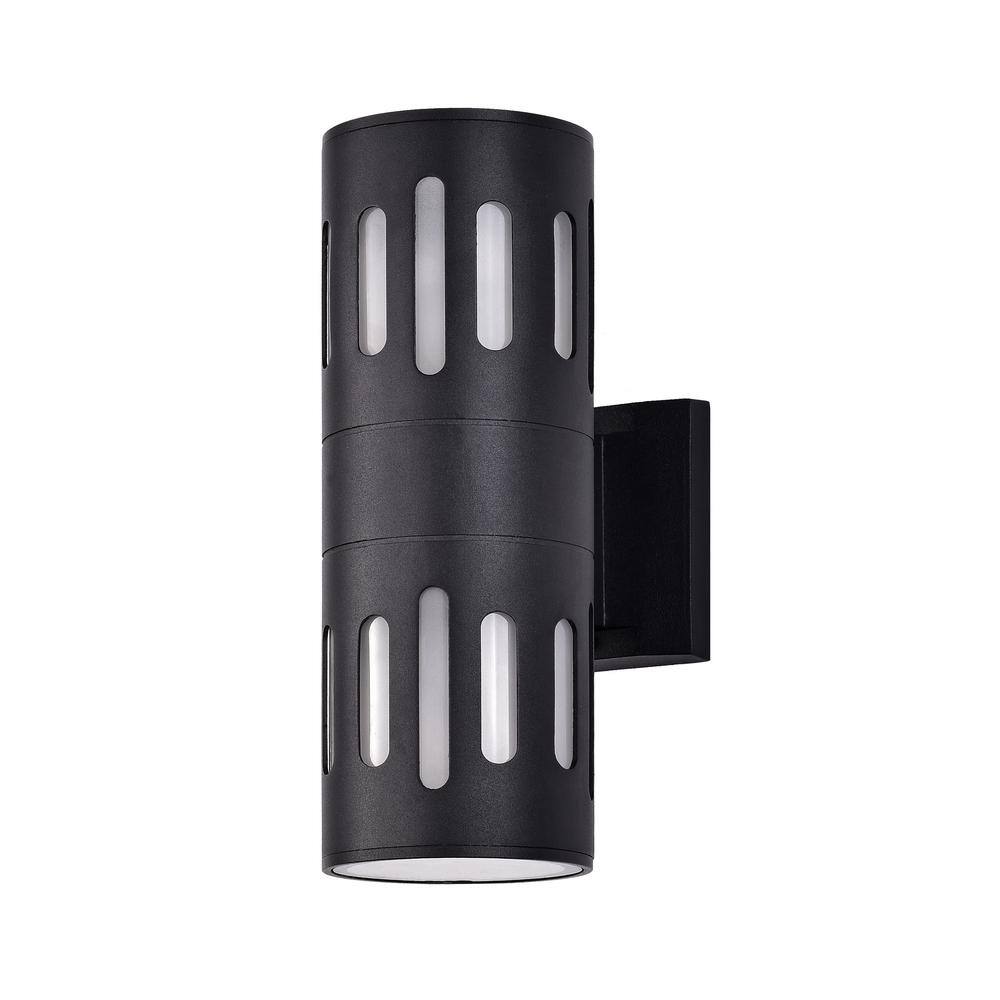 C Cattleya 11.75 in. 2-Light Black Die-Cast Aluminum Cylinder Outdoor Wall Sconce CA1933-W