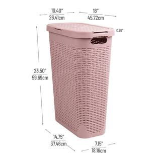 Mind Reader Basket Collection Slim Laundry Hamper 40 Liter (15kg33lbs) Capacity Cut Out Handles Attached Hinged Lid Pink 40HAMP-PNK