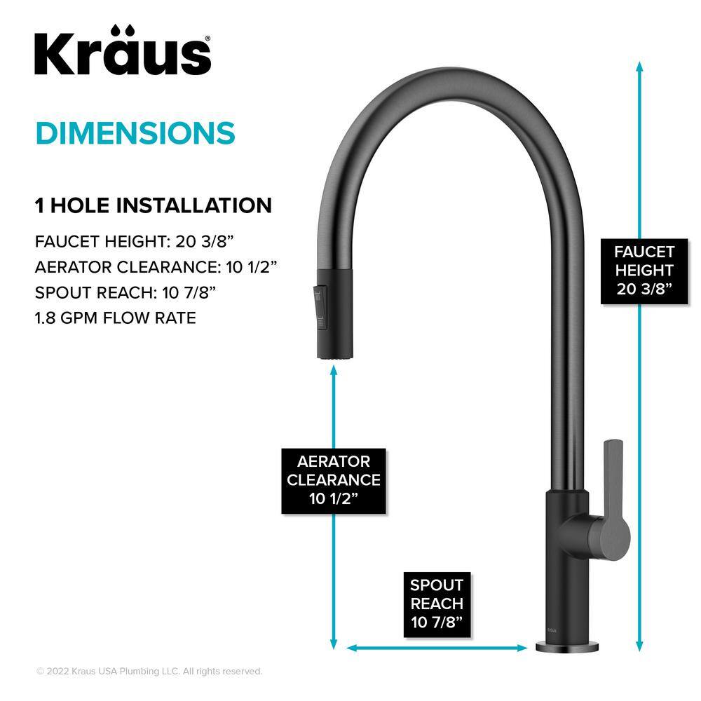 KRAUS Oletto High-Arc Single Handle Pull-Down Kitchen Faucet in Matte BlackSpot Free Black Stainless Steel KPF-2821MBSFSB