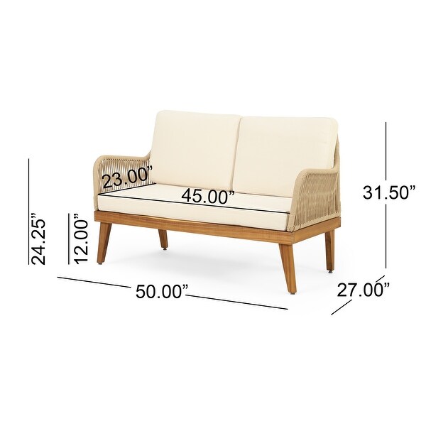 Outdoor Acacia Wood Chat Set with Coffee Table， Arm Chairs and Loveseat