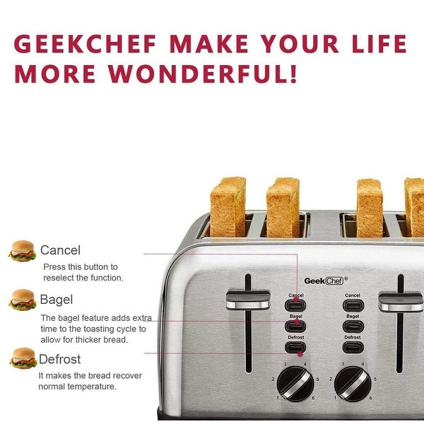 4 Slice Toaster with Wide Slot Removable Crumb Tray for Bread and Bagels