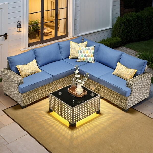 XIZZI 6 Pieces Outdoor Patio Furniture Wicker Sofa Set with Coffee Table