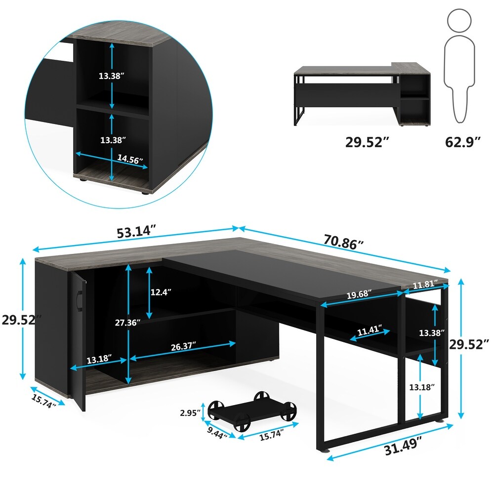 71 inch L Shaped Computer Desk with Cabinet