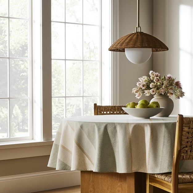 Textured Stripe Tablecloth Green Designed With Studio Mcgee