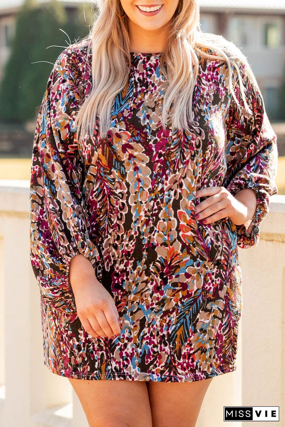 Plus Size Floral Print Mini Dress