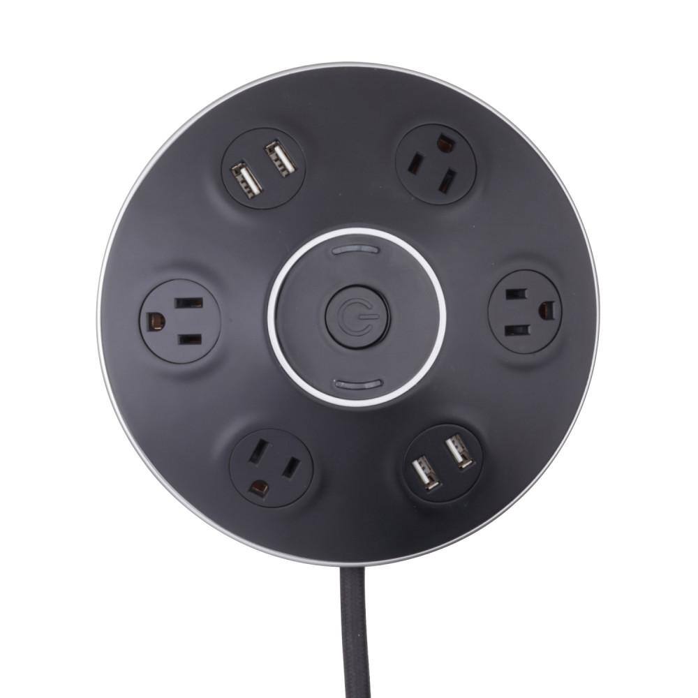 Globe Electric Designer 6 ft. 4-Outlet Black USB Surge Protector Desktop Power Strip Hub 78525