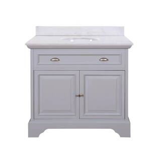 Home Decorators Collection Sadie 38 in. W x 21.5 in. D x 35 in. H Vanity in Dove Grey with Marble Vanity Top in Natural White with White Sink MD-V1833