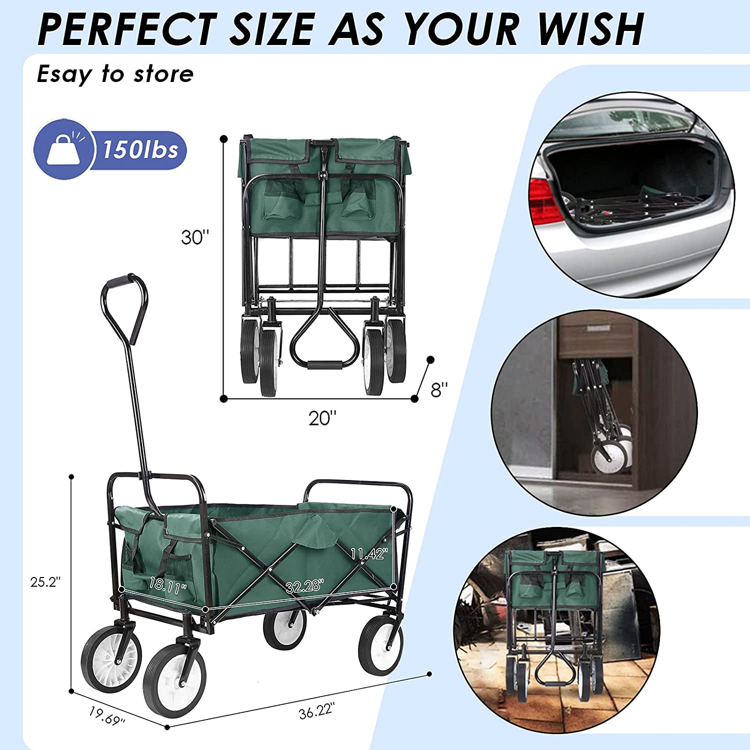 Pirecart Collapsible Folding Outdoor Utility Wagon Garden Cart