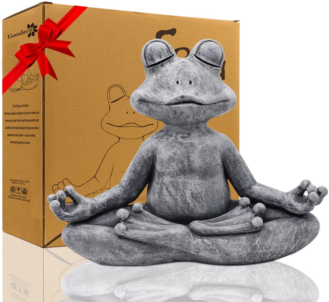 Goodeco Meditating Original Zen Yoga Frog Figurine Statue,Unique Gift Idea,Garden Sculpture Indoor/Outdoor,Patio,Yard or Lawn,12.5