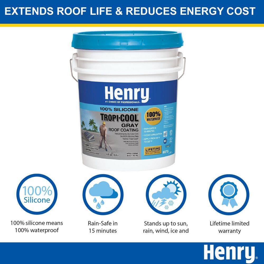 Henry 887G Tropi-Cool 100% Silicone Gray Roof Coating 4.75 gal. HE887G018