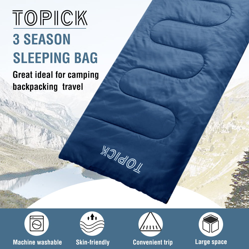 TOPICK Rectangular Sleeping Bag for Camping W30" x L77" Blue Envelope Portable Lightweight with Compression Sack