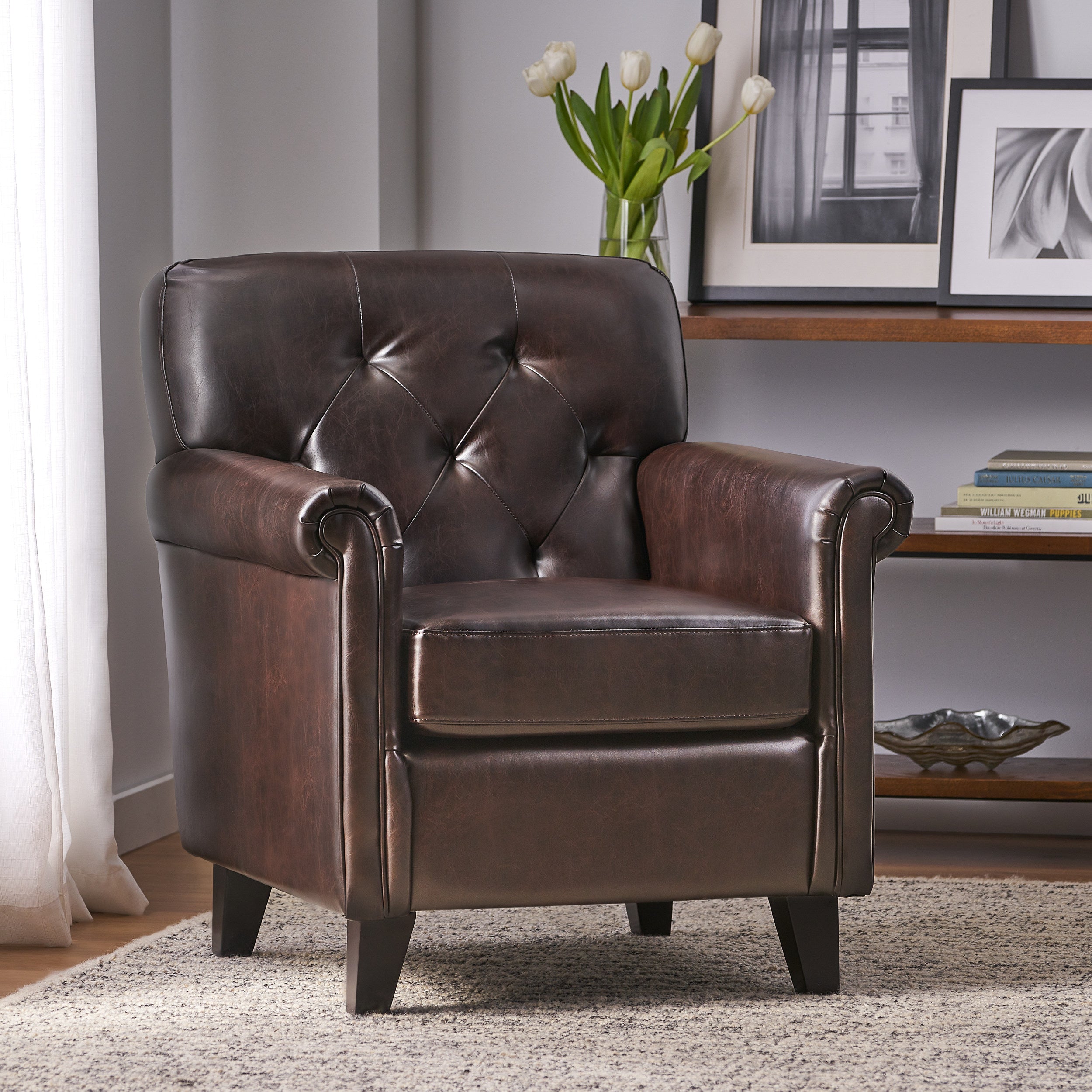 Teague Tufted Rolled Arm Club Chair