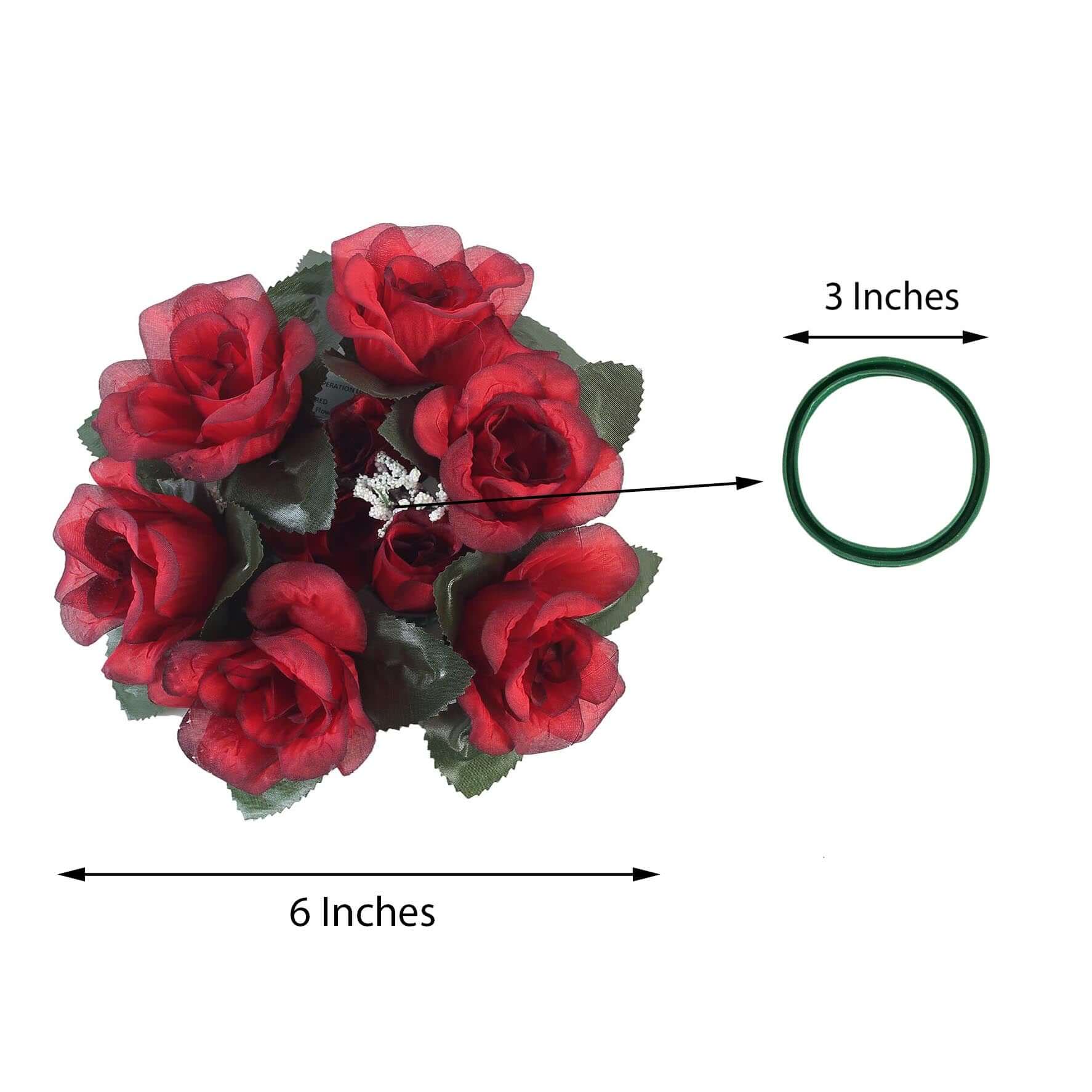 4 Pack Black/Red Artificial Silk Rose Flower Candle Ring Wreaths 3