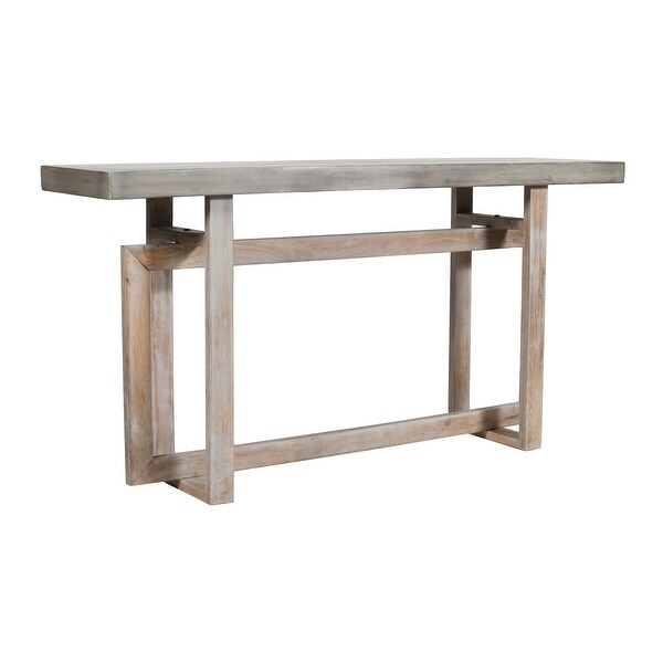 59 Inch Artisan Crafted Farmhouse Console Table with Geometric Interlocked Base， Rustic Light Brown