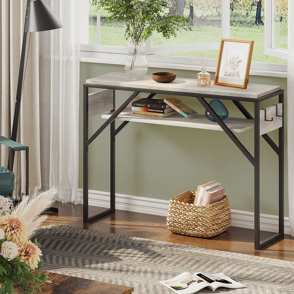 Farmhouse Console Sofa Table Entry Table with 2 Tier Shelves