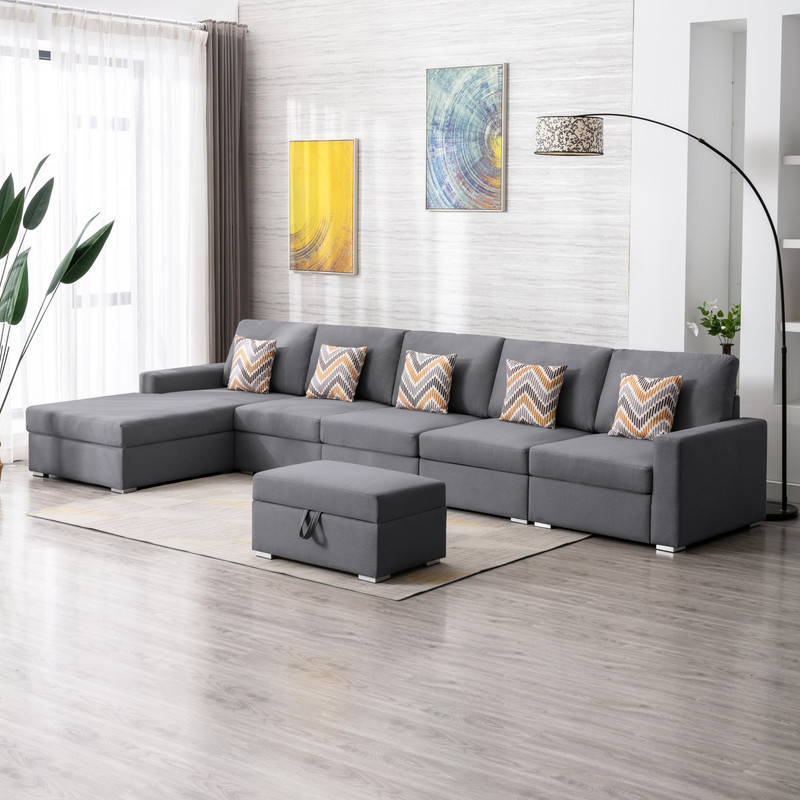 Nolan Linen 6 Piece Reversible Sectional Chaise Interchangeable Legs   Contemporary   Sectional Sofas   by Lilola Home  Houzz