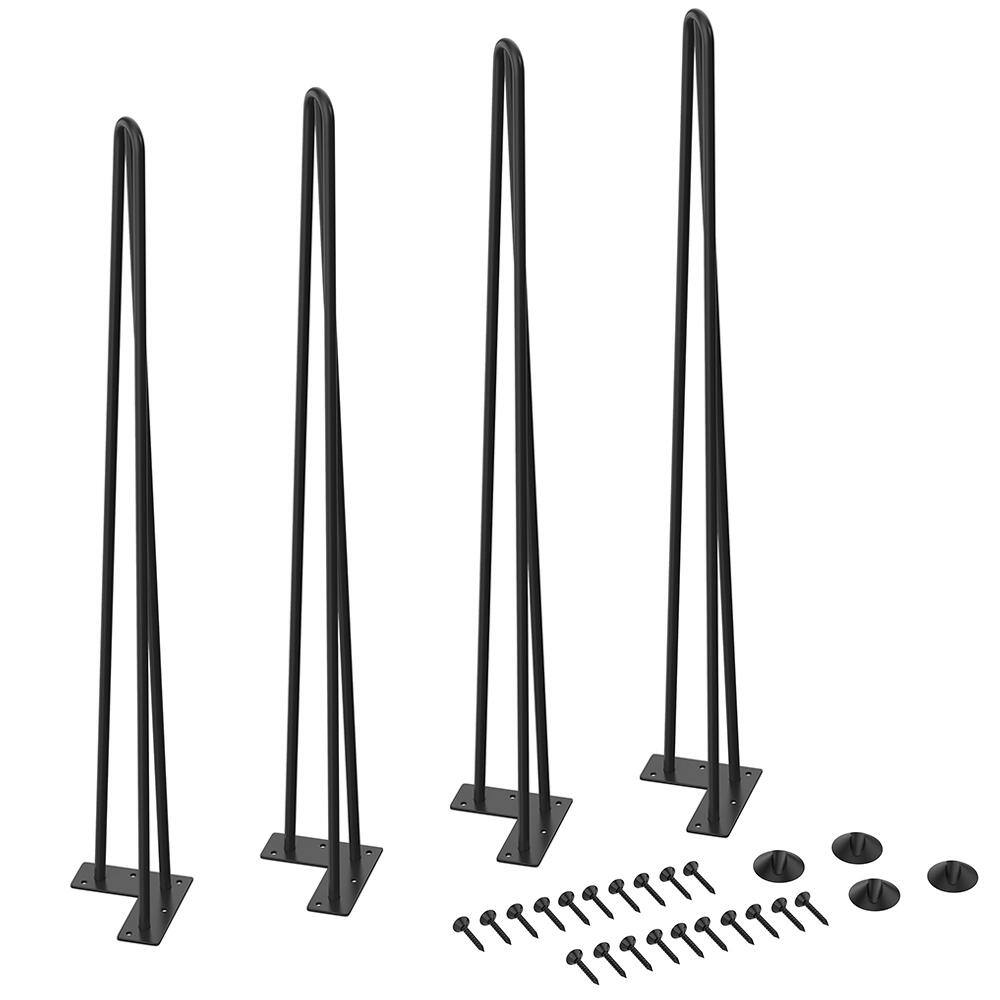 WINSOON 34 in. Black Coating Metal Bench Legs Hairpin Table Legs for Furniture Feet (Set of 4-Pack 3-Rod Black) USHOM4007-1