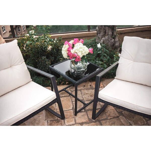 Pheap Outdoor Patio 3piece Black/Brown Wicker Rocking Bistro Set by Havenside Home