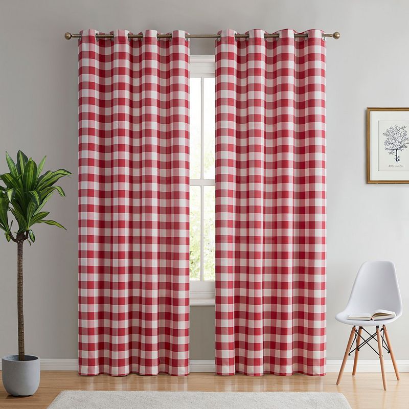 THD Cedar Buffalo Check Textured Light Filtering Grommet Lightweight Window Curtains Drapery for Bedroom， Dining Room and Living Room， Set of 2