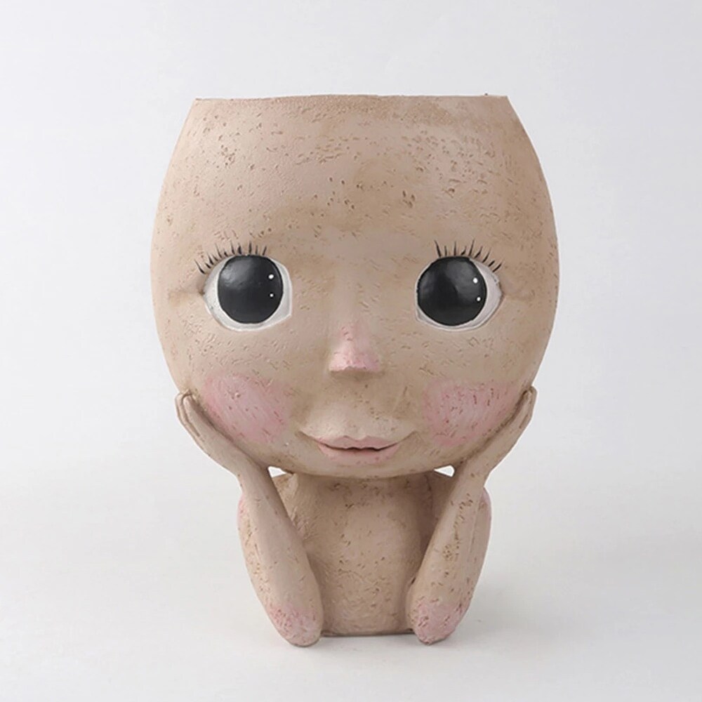 Closed or Open Eyes Girl Face Planter   Resin   4.72\