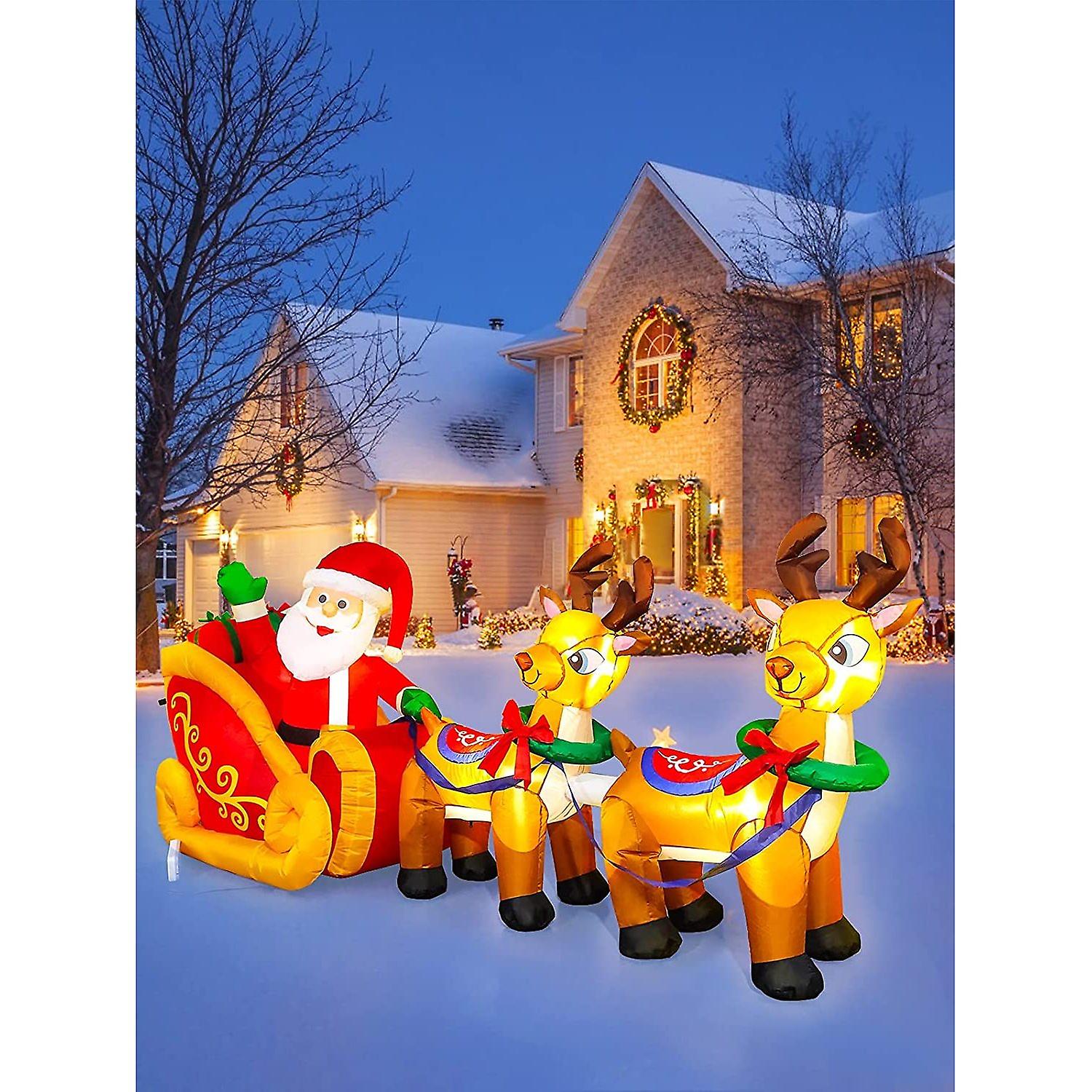 8 Feet Long Christmas Inflatables With Led Light Christmas Inflatable Santa Claus On Sleigh Blow Up Christmas Outdoor Indoor Decoration For Home Famil