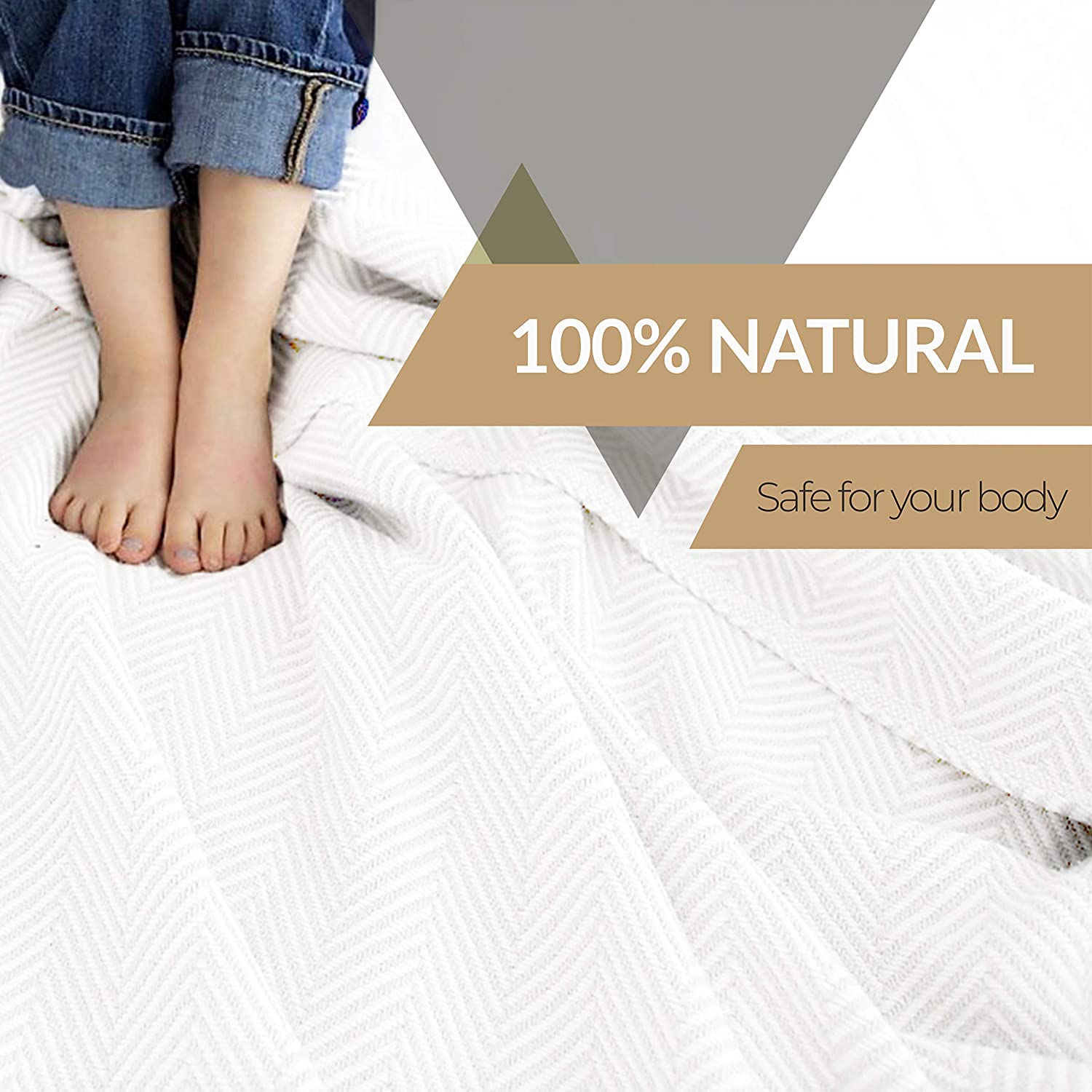 Eurotex 100% Cotton Blanket Queen 90 x 90 inches， Summer Lightweight Soft Breathable Blanket， White