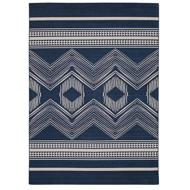 Lyerly Washable Outdoor Rug Navy ivory Linon