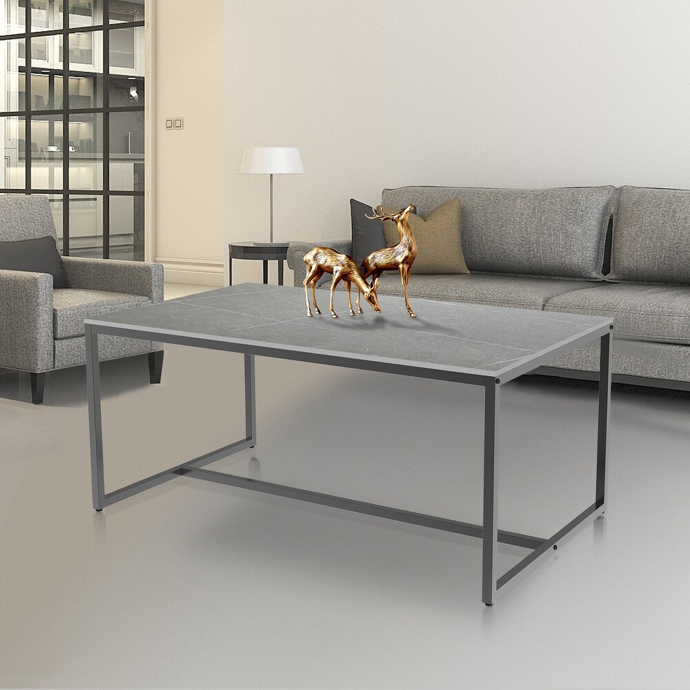 Frame Coffee Table Rectangular Cocktail Table Marble Metal Sofa Table   39.3x23.6x16.9in