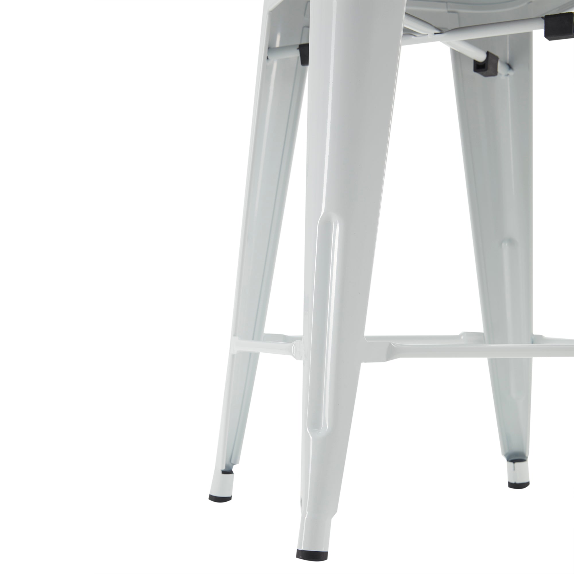 BELLEZE Set Of 4， 24Inch Metal Bar Stools Dining Chairs With Wood Seat， Stackable Counter Height Barstools， White