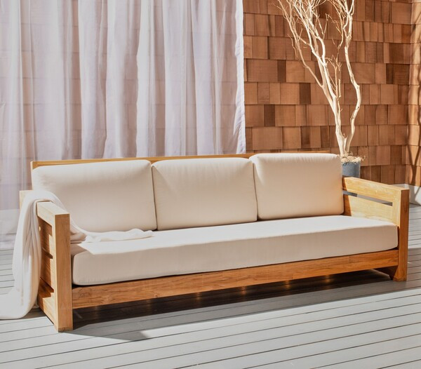 Safavieh Molokai Teak Patio Sofa Natural / Beige   Outdoor Sofas   by Safavieh  Houzz