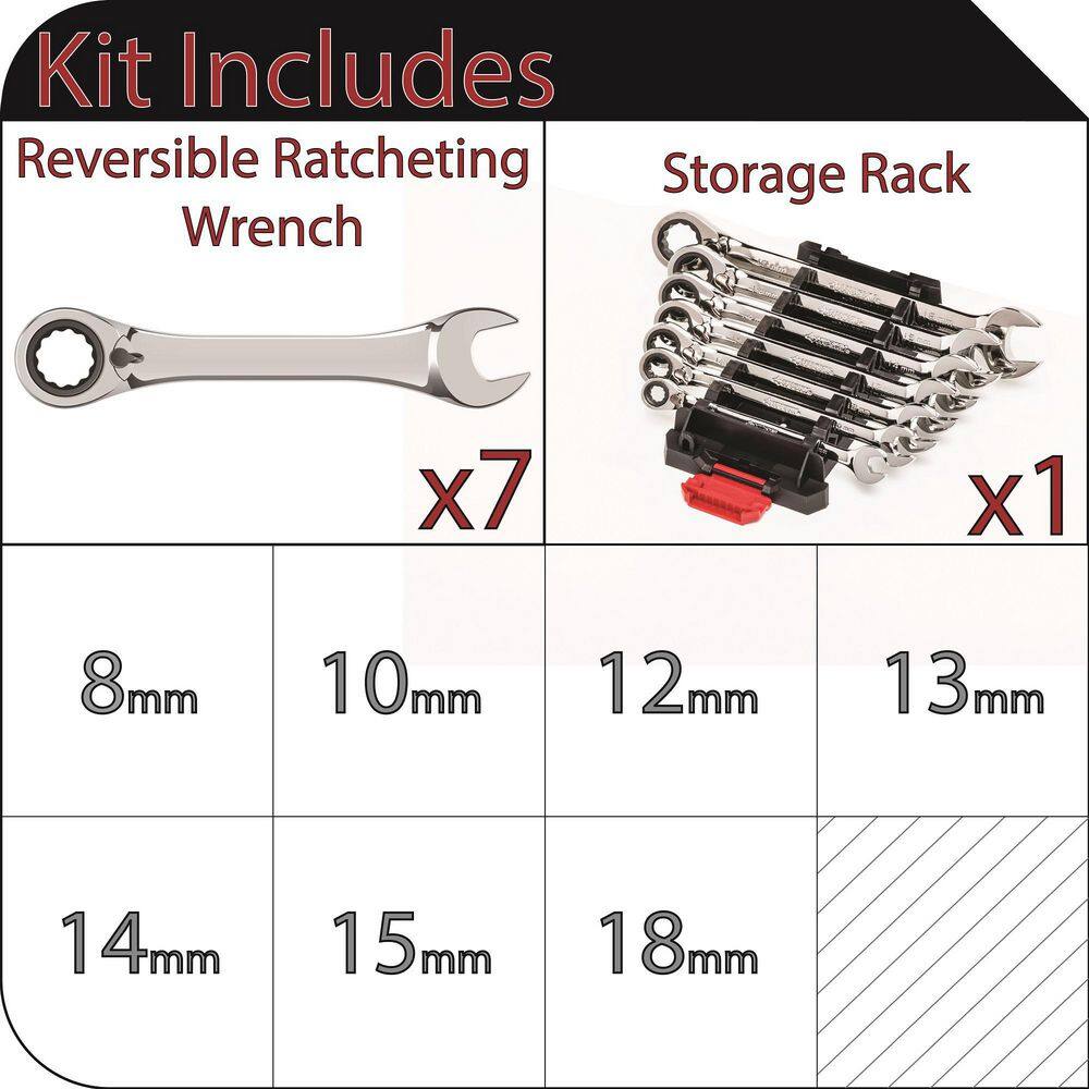 Husky Reversible Ratcheting MM Combination Wrench Set (7-Piece) HRRW7PCMM