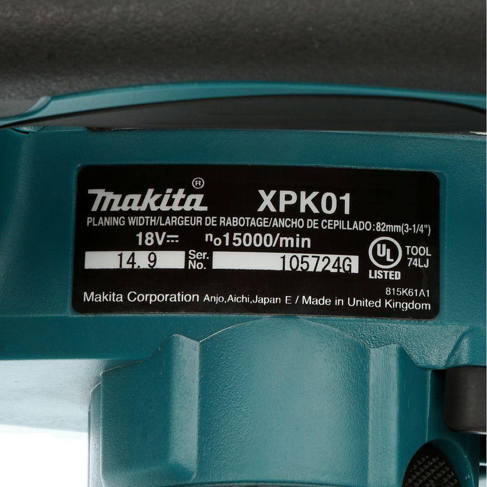 Makita 18V LXT Lithium-Ion 3-14 in. Cordless Planer (Tool-Only) XPK01Z