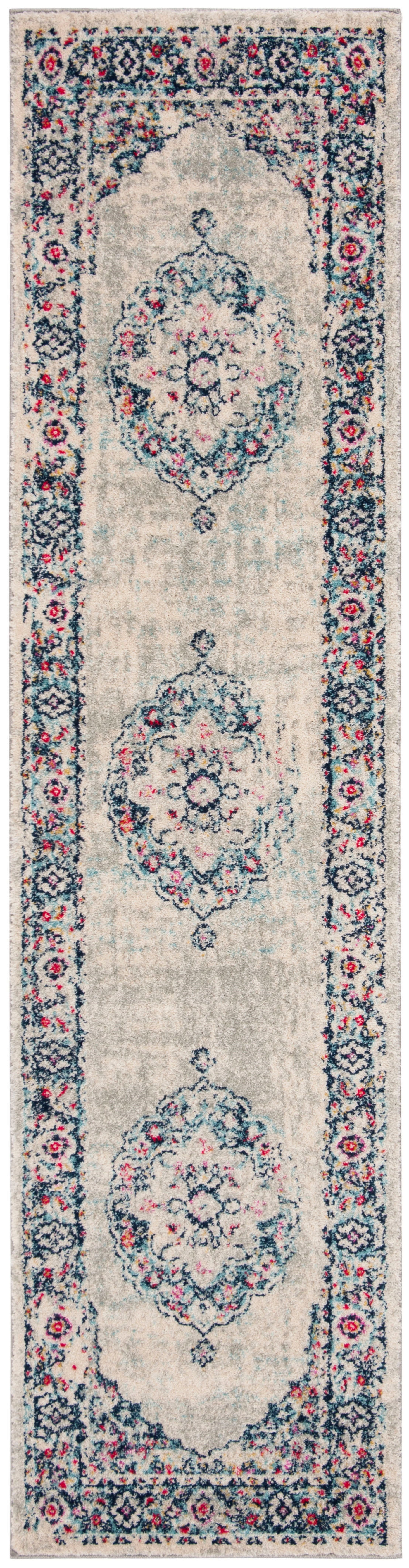 SAFAVIEH Madison Aimee Floral Bordered Runner Rug, Light Grey/Fuchsia, 2' x 8'