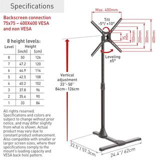 Barkan a Better Point of View Barkan 13 in. - 65 in. Tilt Floor Stand TV Mount Black Patented to Fit Various Screen Types Screen Leveling FS310T