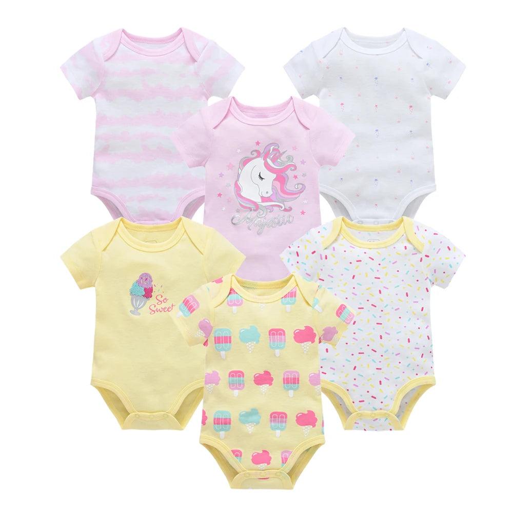 Kavkas Baby Girls Bodysuits 6 pcs/lot Summer Cotton Baby Clothes Short Sleeve Newborn body bebe 0-3 months Infant Clothing