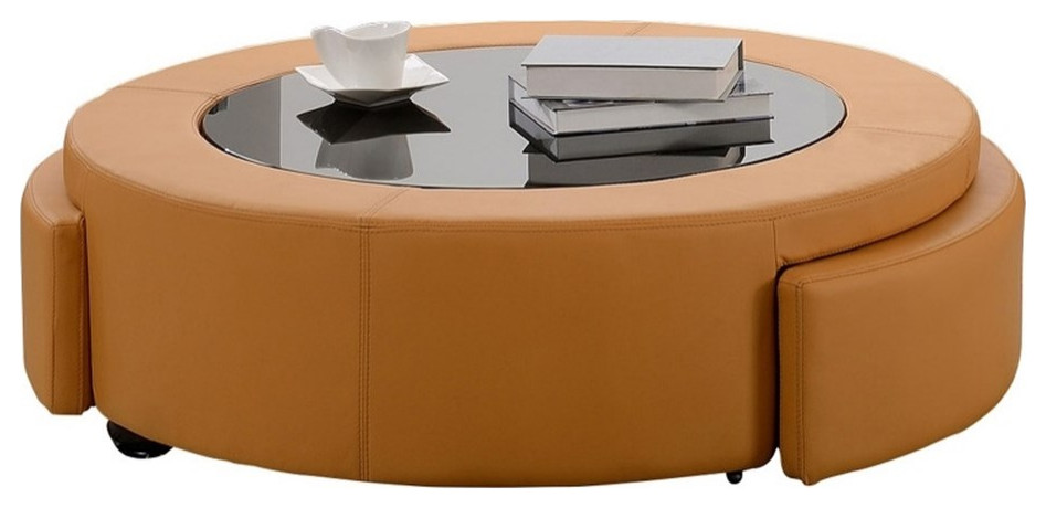 Orange Bonded Leather Coffee Table Ottoman with Storage Drawers   Contemporary   Coffee Tables   by Homesquare  Houzz