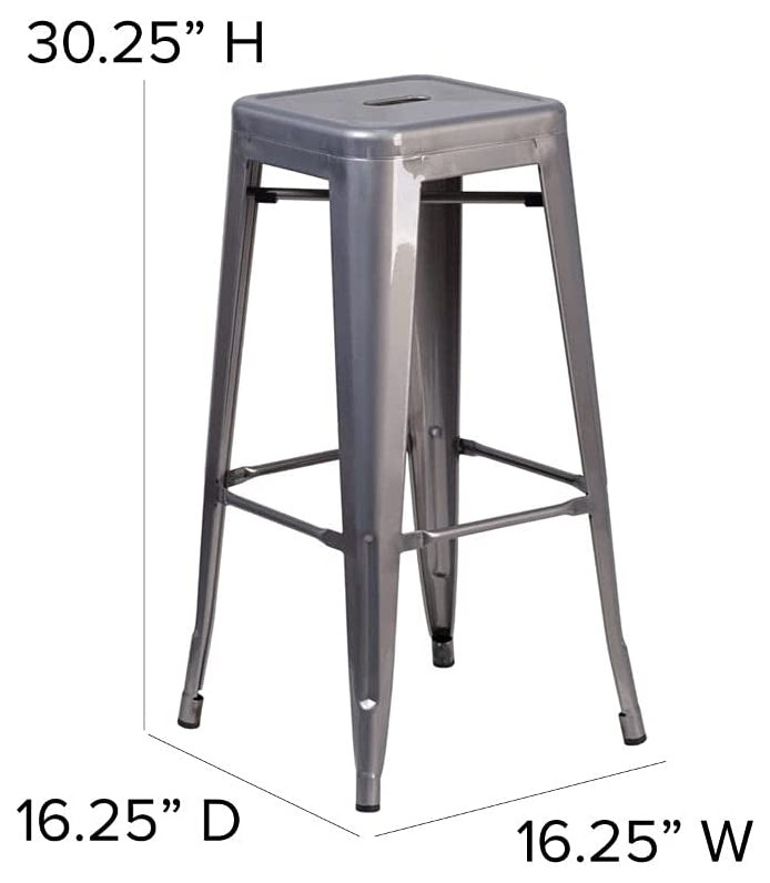 Set of 4 Backless Bar Stool  Coated Metal Construction With Square Seat   Industrial   Outdoor Bar Stools And Counter Stools   by Decorn  Houzz