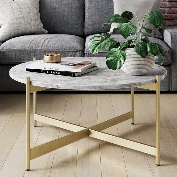 Nathan James Piper White Faux Marble Metal Frame Coffee Table