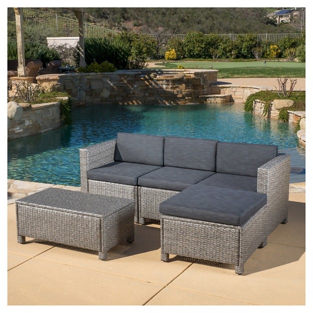 Puerta 5pc Wicker Patio Sectional Sofa Set With Cushions Multi Gray With Dark Gray Cushions Christopher Knight Home