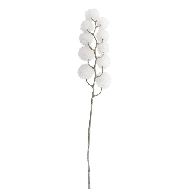 White Glittered Pom Pom Artificial Christmas Spray