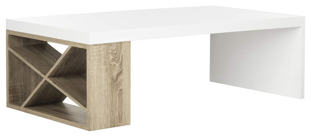 Contemporary Coffee Table  Crossed Side  ampSpacious Top  White Lacquer/Light Oak   Farmhouse   Coffee Tables   by Decor Love  Houzz