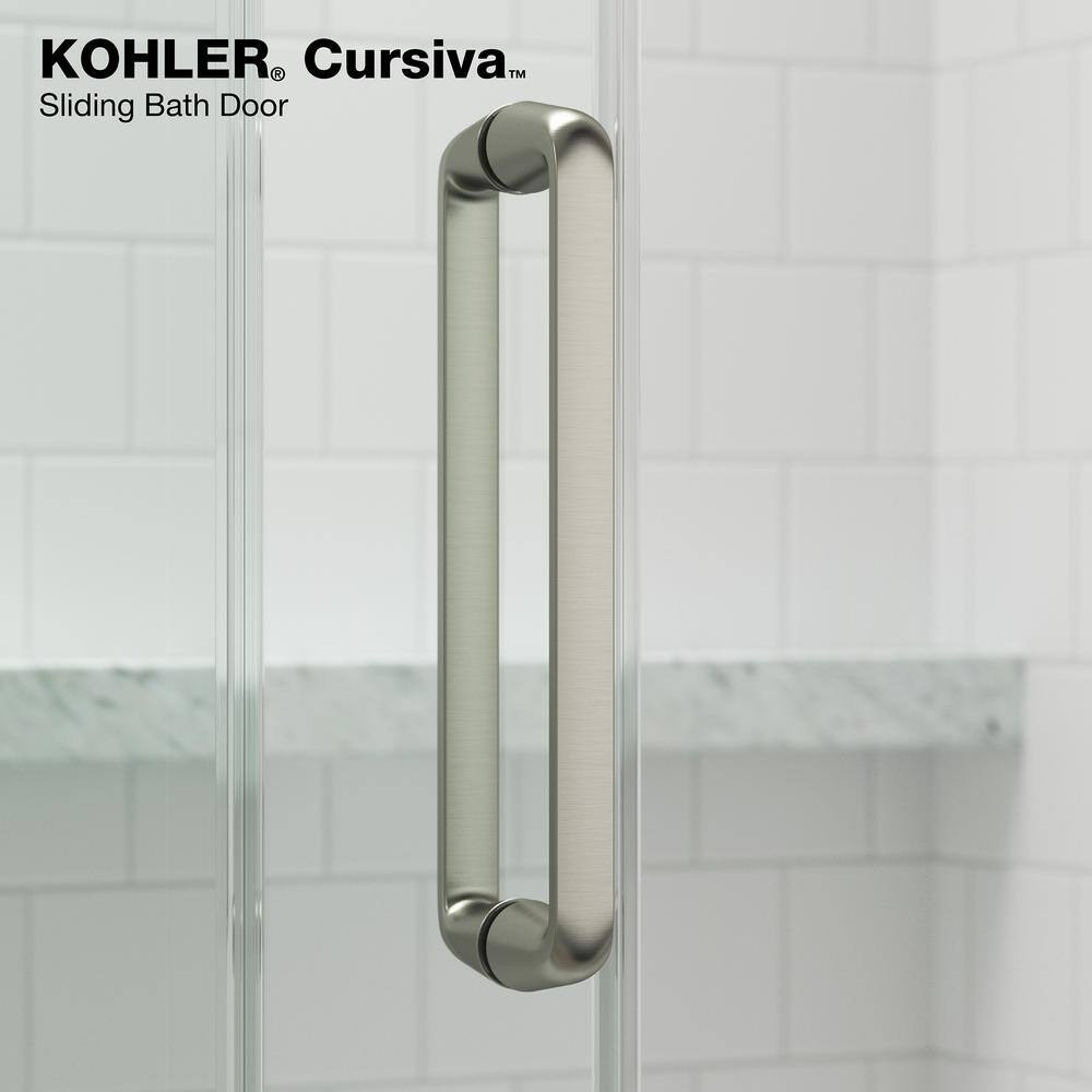 KOHLER Cursiva 59.875 in. W x 62 in. H Sliding Frameless Bath Tub Door in Anodized Brushed Nickel K-707626-8L-BNK